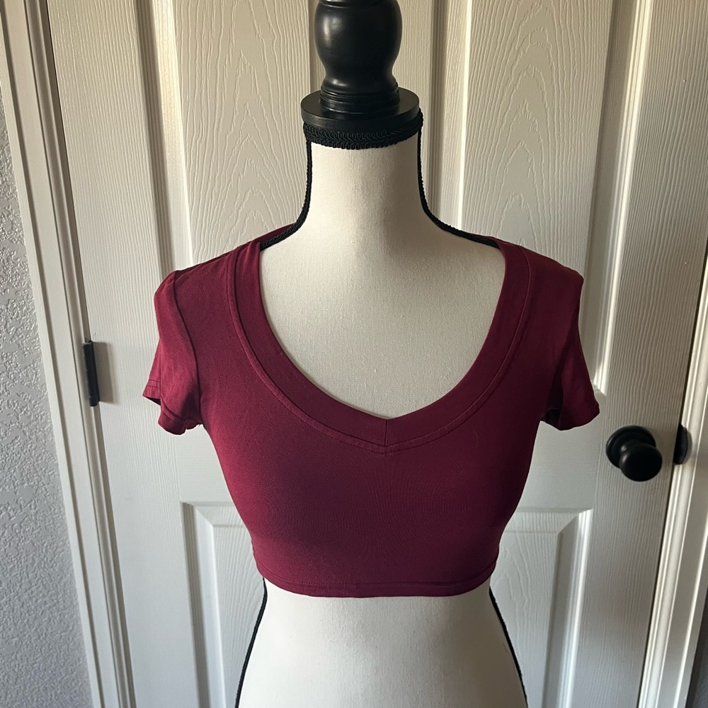 SHEIN Red Fitted Crop T-Shirt Short Sleeve